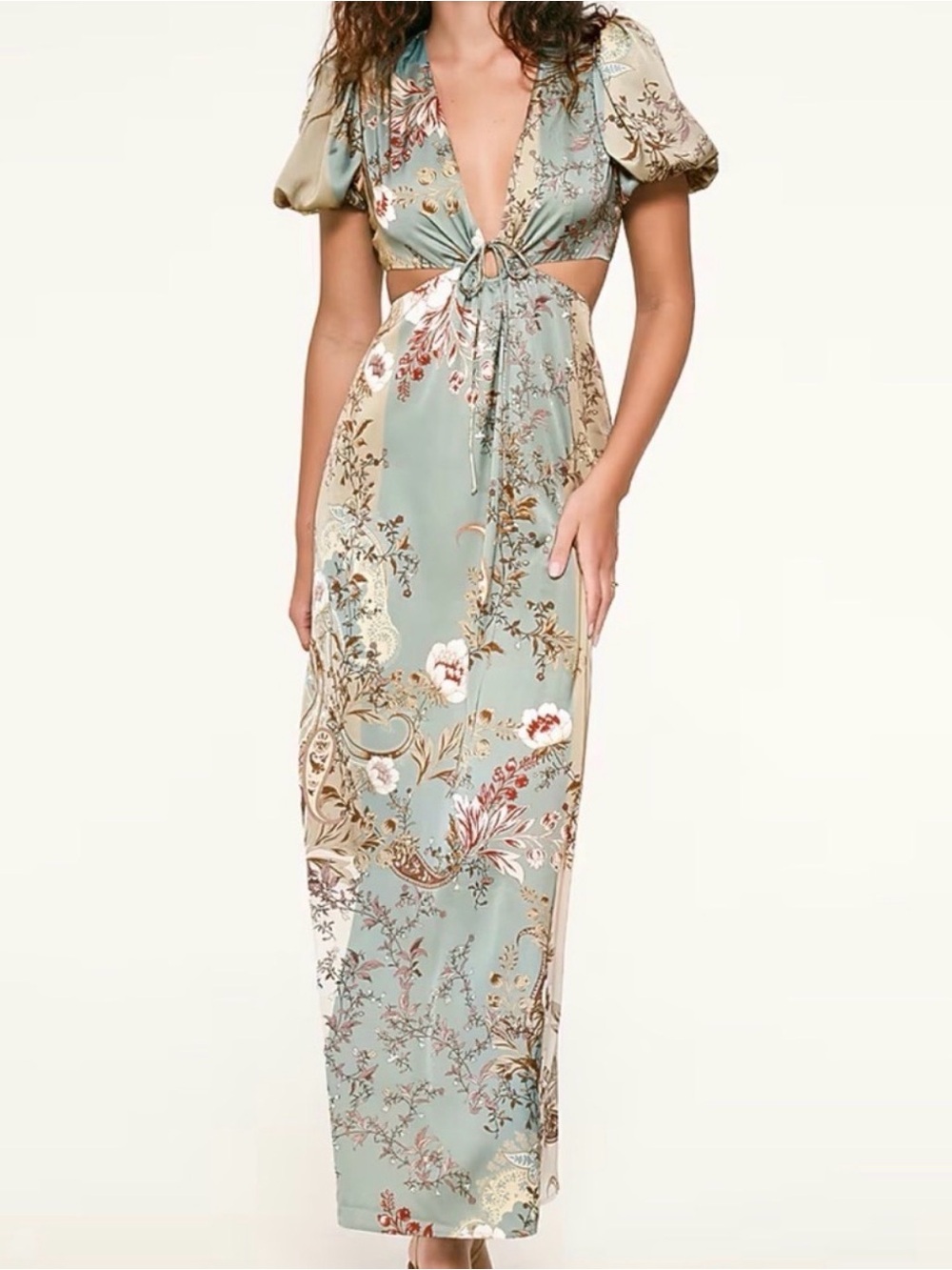 Express Sage Green Floral Tie-Front Maxi Dress